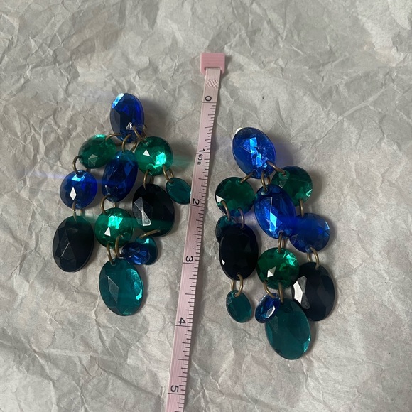 Amy Jo New York Blue Crystal Long Dangle Earrings - Picture 5 of 9